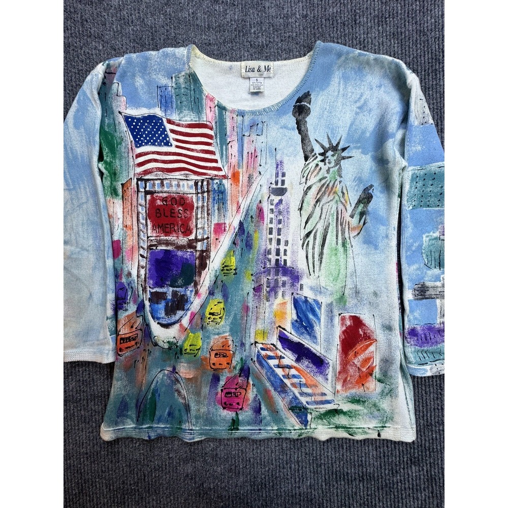 Lisa & Me Womens Small New York City Graphic Print Long Sleeve‎ Top Hand Painted